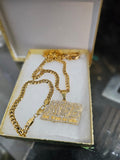 14k 6mm Gold Plated Cuban link Chain bracelet and Pendant