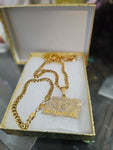 14k 6mm Gold Plated Cuban link Chain bracelet and Pendant