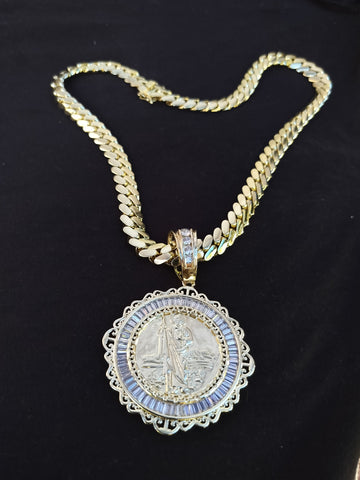 10k Gold plated Miami Cuban Link 12mm Chain and pendant