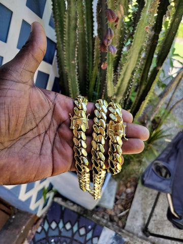 14k Gold Plated 15mm Miami Cuban Link Chain and Bracelet