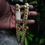 14k gold-plated Cuban link 18mm Chain Cz Diamond lock