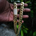 14k gold-plated Cuban link 18mm Chain Cz Diamond lock