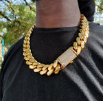 Gold plated Miami Cuban link 24mm Chain Cz Diamond lock