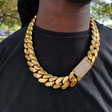 Gold plated Miami Cuban link 24mm Chain Cz Diamond lock