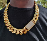 Gold plated Miami Cuban link 24mm Chain Cz Diamond lock