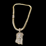 Gold plated Miami Cuban Link 12mm Chain CZ Diamond lock and Jesus piece