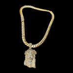 Gold plated Miami Cuban Link 12mm Chain CZ Diamond lock and Jesus piece