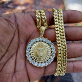 14k 6mm Gold Plated Cuban link Chain and Pendant