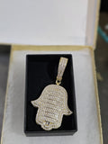 14K gold plated iced out Hasma pendant