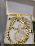 14k Gold plated Miami Cuban Link 12mm Chain CZ Diamond lock and pendant