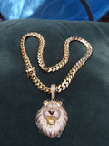 14k Gold plated Miami Cuban Link 12mm Chain and CZ Diamond Lion 🦁 pendant