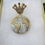 14K gold plated iced out World pendant
