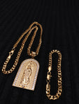 14k 6mm Gold Plated Cuban link Chain bracelet and Pendant