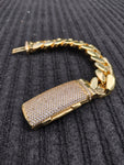 14k Gold Plated Miami Cuban Link 22mm Bracelet Cz Diamond Curve lock