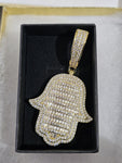 14K gold plated iced out Hasma pendant