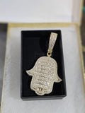 14K gold plated iced out Hasma pendant