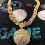 14k gold plated Iced out 12mm Cuban link Chain and Iced out World 🌎 Pendant