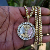 14k 6mm Gold Plated Cuban link Chain and Pendant