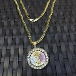 14k 6mm Gold Plated Cuban link Chain and Pendant