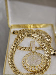 14k Gold plated Miami Cuban Link 12mm Chain CZ Diamond lock and pendant