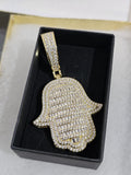 14K gold plated iced out Hasma pendant