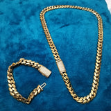 14k Gold Plated Miami Cuban Link 10mm 24inch Chain Cz Diamond lock