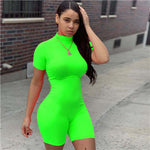 Womens Fitness Streetwear Bodysuit Mock Neck Short Sleeve Casual Outfit