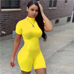 Womens Fitness Streetwear Bodysuit Mock Neck Short Sleeve Casual Outfit