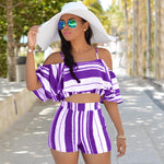 Women Sexy Summer 2 Piece Set Women Neck Short Sleeve Top With Shorts Outfit Set