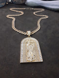 14k 6mm Gold Plated Cuban link Chain and Pendant