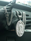 8mm White Gold Plated Cuban link Chain Pendant and Bracelet Set