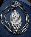 8mm White Gold Plated Cuban link Chain Pendant and Bracelet Set