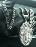 8mm White Gold Plated Cuban link Chain Pendant and Bracelet Set