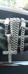 8mm White Gold Plated Cuban link Chain Pendant and Bracelet Set