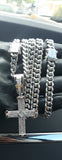 8mm White Gold Plated Cuban link Chain Pendant and Bracelet Set