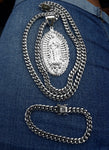 8mm White Gold Plated Cuban link Chain Pendant and Bracelet Set