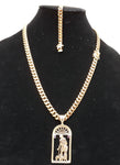 14k 8mm Gold Plated Cuban Link Chain Pendant and Bracelet Set