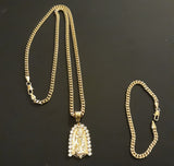 14k Gold Filled 3mm Cuban Link Chain Bracelet and Pendant Set