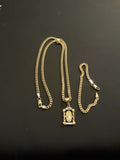 14k Gold Filled 3mm Cuban Link Chain Bracelet and Pendant Set