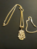 14k Gold Filled 3mm Cuban Link Chain Bracelet and Pendant Set