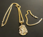 14k Gold Filled 3mm Cuban Link Chain Bracelet and Pendant Set