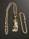 14k Gold Filled 3mm Cuban Link Chain Bracelet and Pendant Set