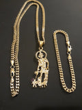 14k Gold Filled 3mm Cuban Link Chain Bracelet and Pendant Set