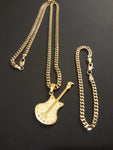 14k Gold Filled 3mm Cuban Link Chain Bracelet and Pendant Set