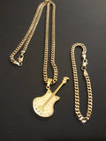 14k Gold Filled 3mm Cuban Link Chain Bracelet and Pendant Set