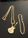 14k Gold Filled 3mm Cuban Link Chain Bracelet and Pendant Set