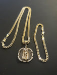 14k Gold Filled 3mm Cuban link Chain Bracelet and Pendant Set