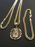 14k Gold Filled 3mm Cuban link Chain Bracelet and Pendant Set