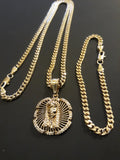 14k Gold Filled 3mm Cuban link Chain Bracelet and Pendant Set