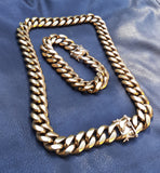 Big Boy! 16mm 14k Gold Plated Cuban Link Chain and Bracelet Set